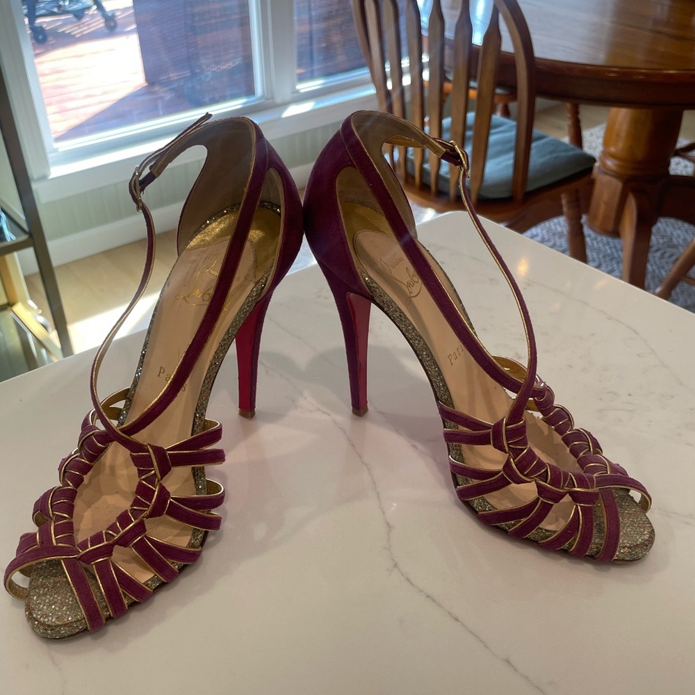 Authentic Christian Louboutin Purple, Silver and Gold Stilettos